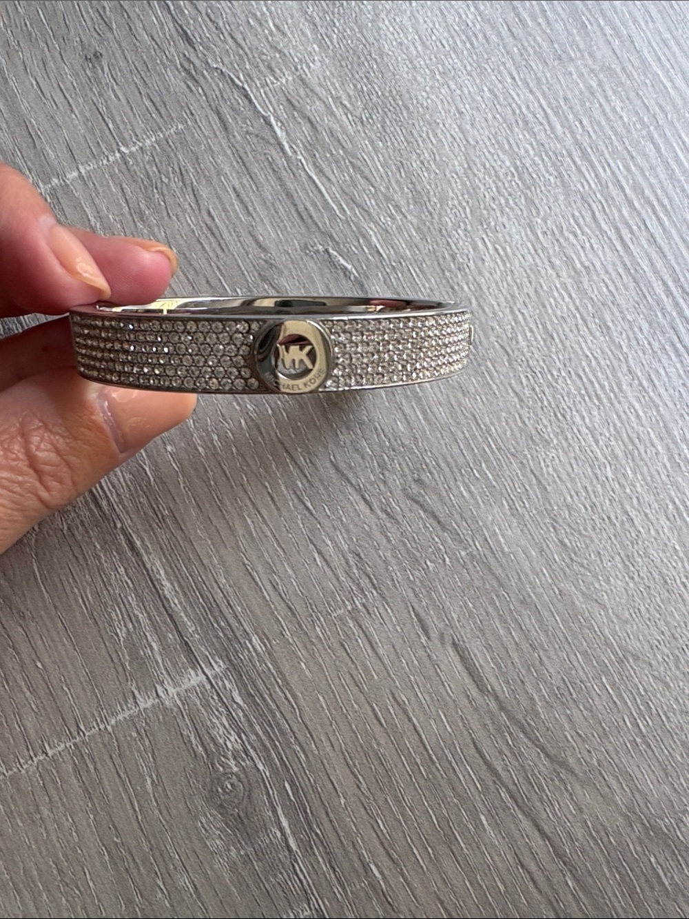 Michael Kors Crystal-Embellished Silver MK Logo Bangle